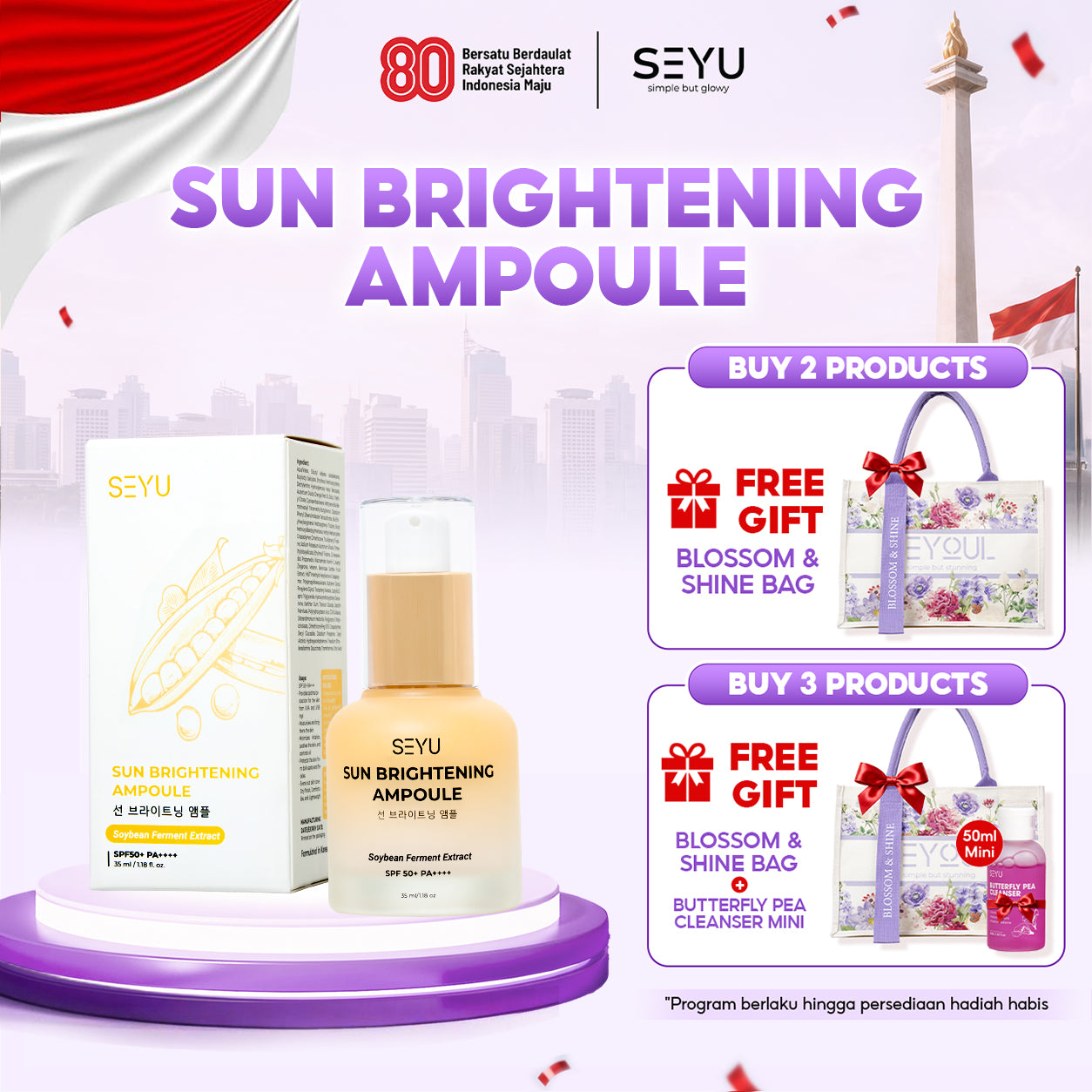SEYU Ampoule Sunscreen SPF 50+ PA++++ Kedelai Fermentasi, Sunscreen