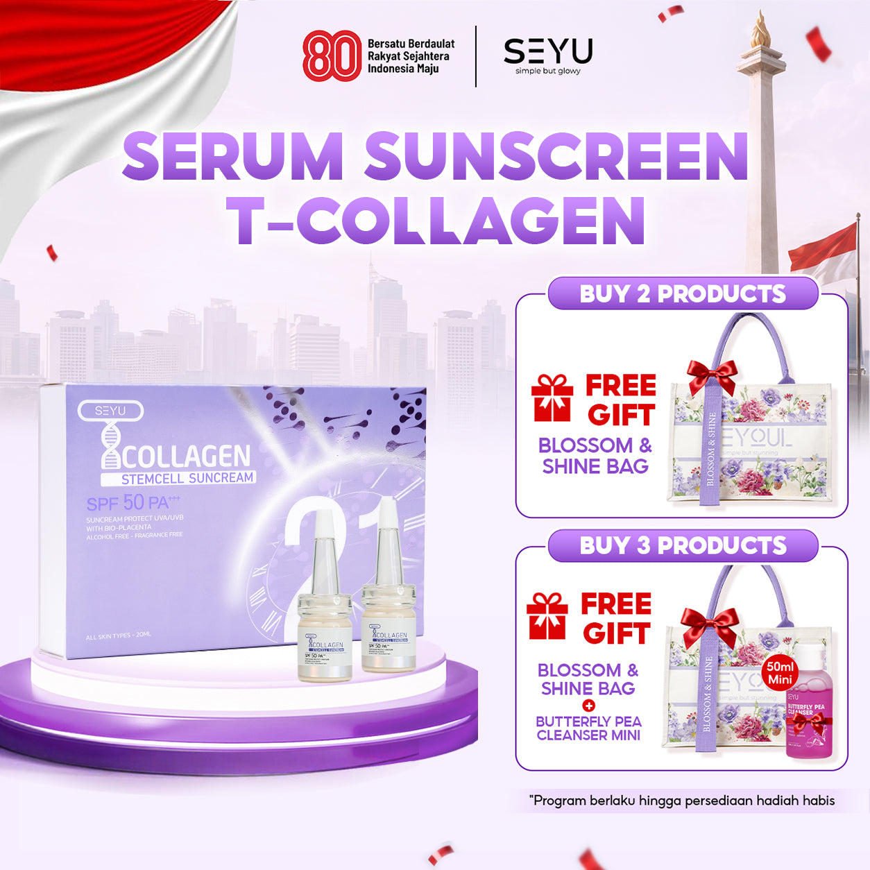 SEYOUL Sunscreen Serum SPF50+ PA+++ 10X Collagen Sunblock Sunscreen Tone Up No White Cast 3in1, Melembapkan, Anti Aging & Mencerahkan Kulit Wajah