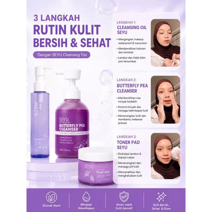 Paket CLEAN Reset Trio | Butterfly Pea Cleanser & Cleansing Oil & Toner Pad