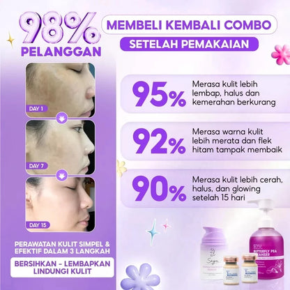 Paket DAILY Pagi Simple | Butterfly Pea Cleaner & Moisture Essence & Sunscreen X10 Collagen