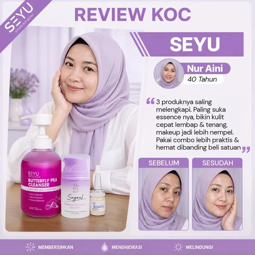 Paket DAILY Pagi Simple | Butterfly Pea Cleaner & Moisture Essence & Sunscreen X10 Collagen